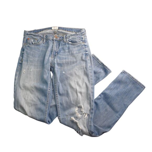 Hudson Skinny Jeans Medium Blue Distressed Knee Super Soft Womens 27 - Picture 1 of 12